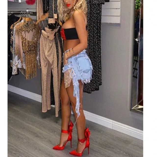 Hot Tamale Ripped Tassel Denim Shorts