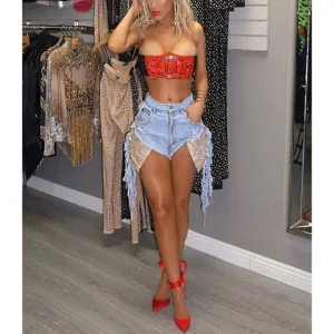Hot Tamale Ripped Tassel Denim Shorts