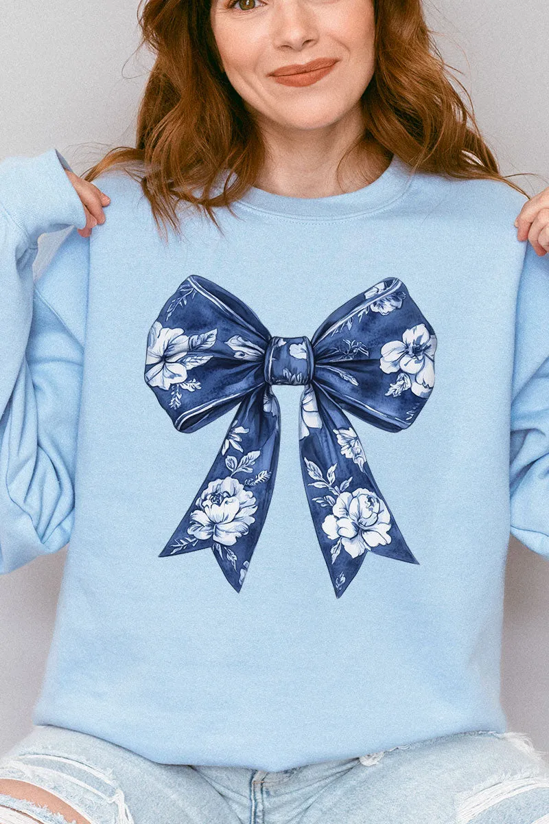 Imperial Blue Chinoiserie Bow Unisex NuBlend Crew Sweatshirt