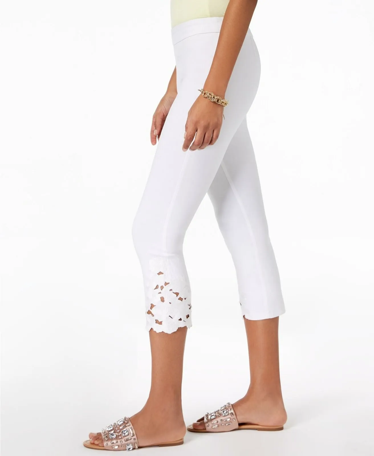 INC International Concepts Women's Petite Lace Hem Capri Pants White 10P