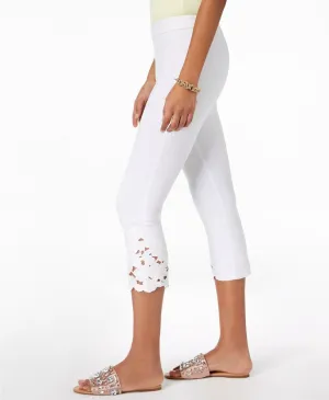 INC International Concepts Women's Petite Lace Hem Capri Pants White 10P