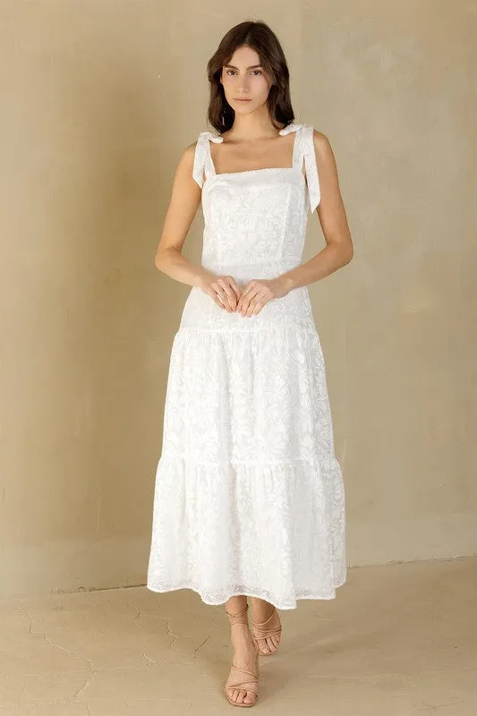 Jacquard Floral Pattern Midi Dress