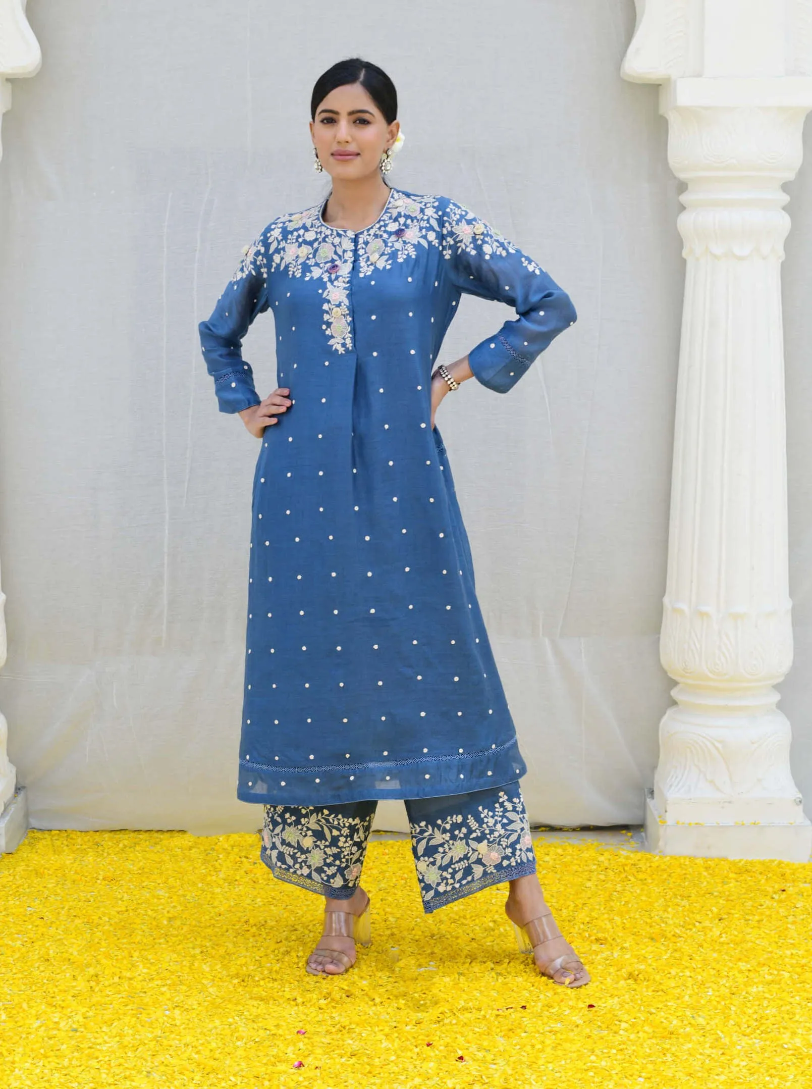 Jean blue long kurta and pants