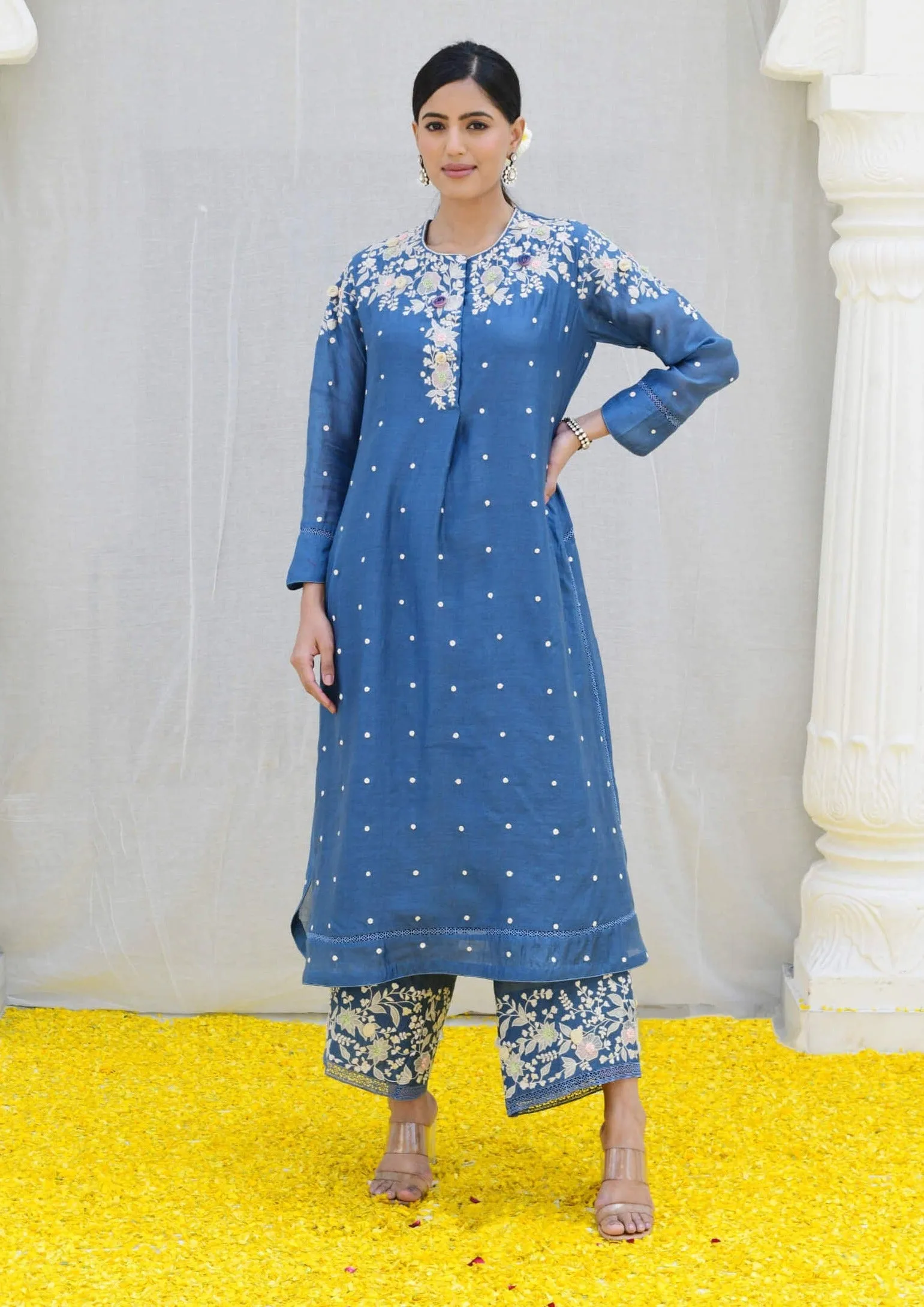 Jean blue long kurta and pants