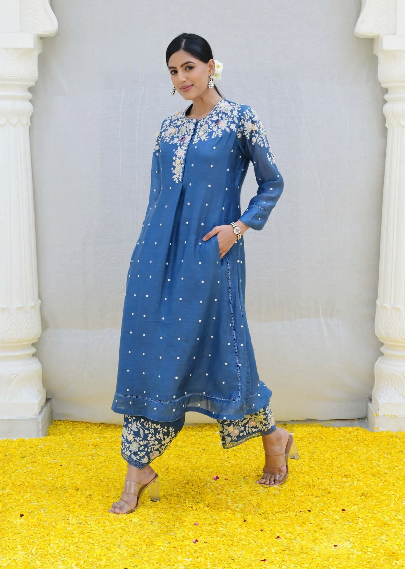 Jean blue long kurta and pants