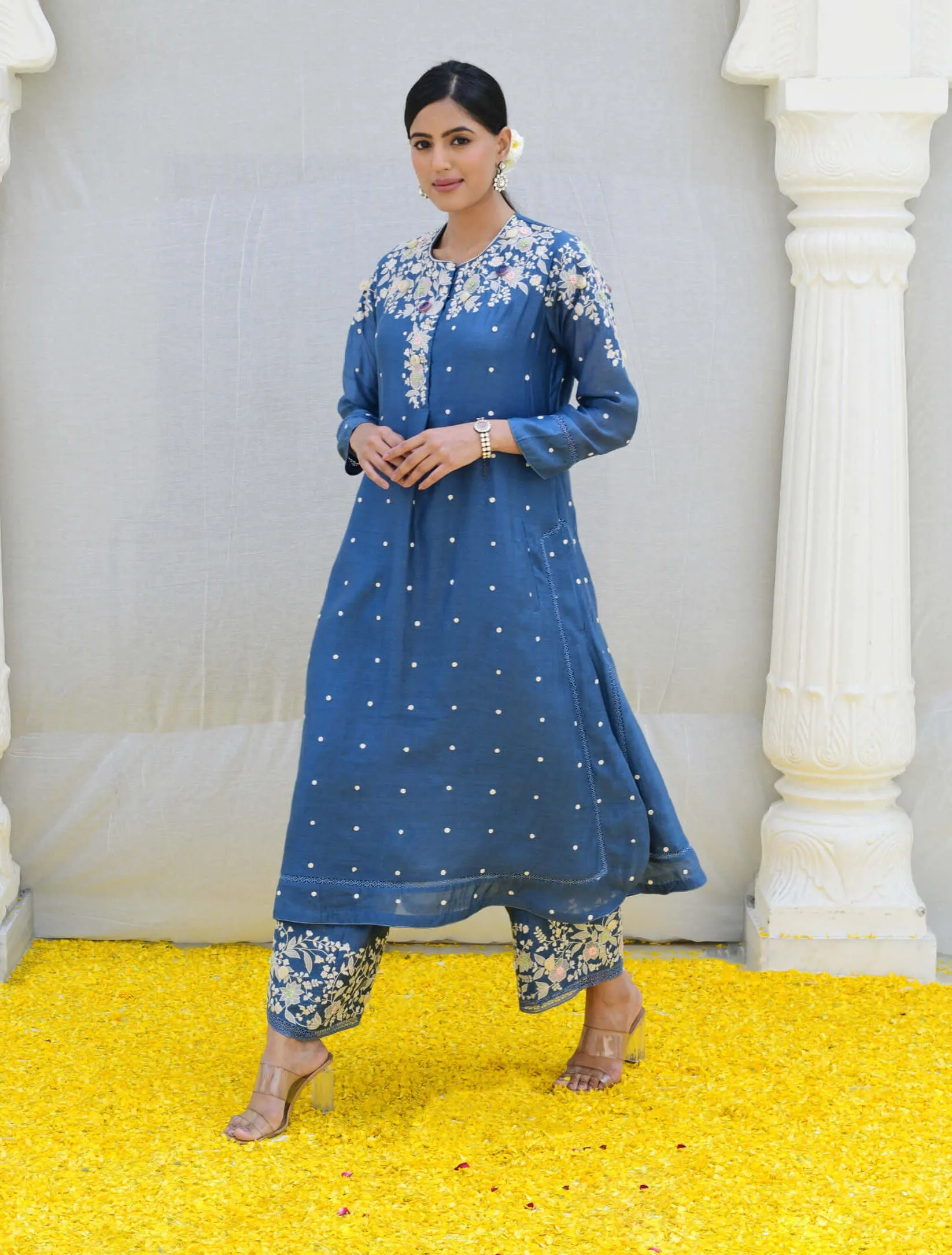 Jean blue long kurta and pants