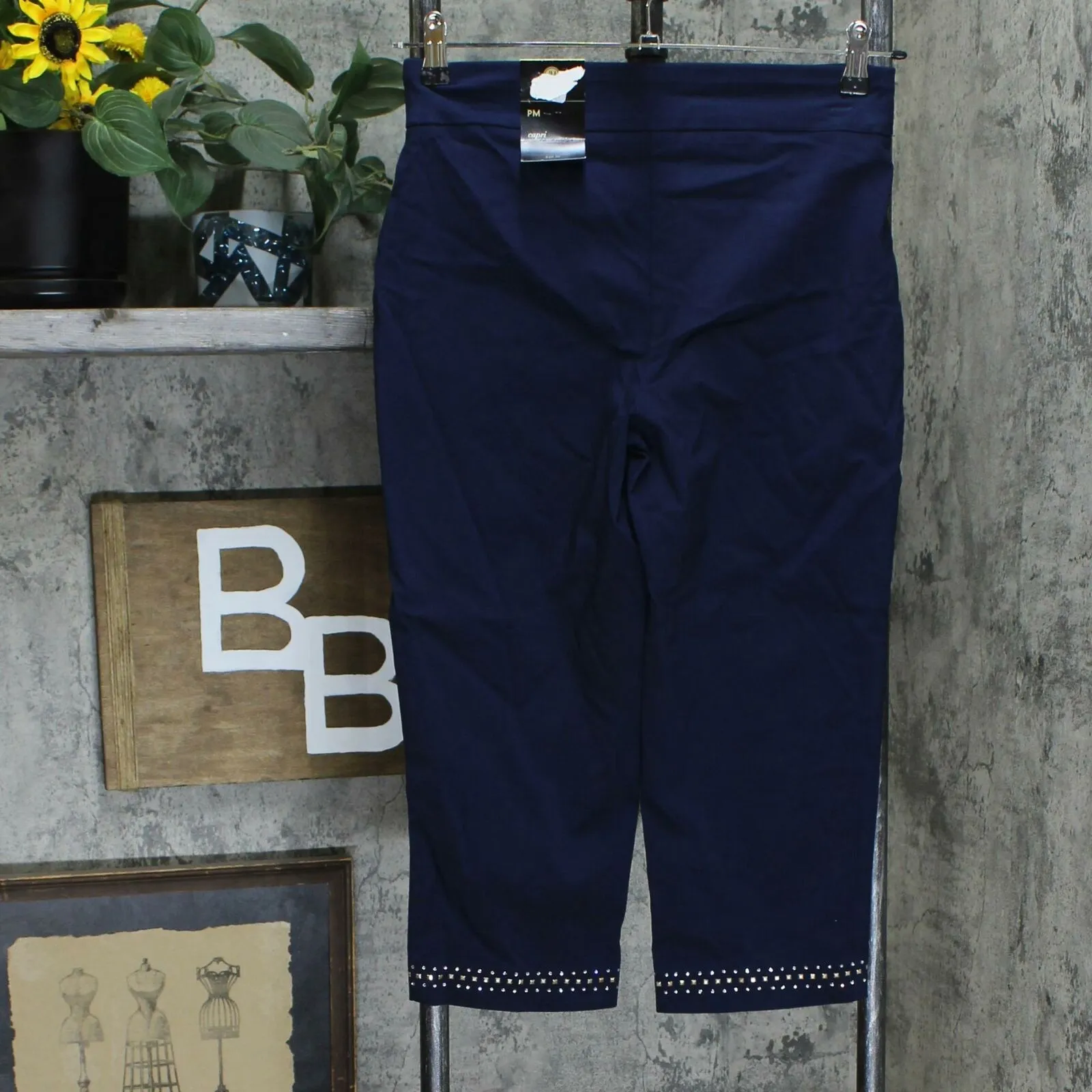 JM Collection Petite Embellished Cuff Tummy Control Capri Pants