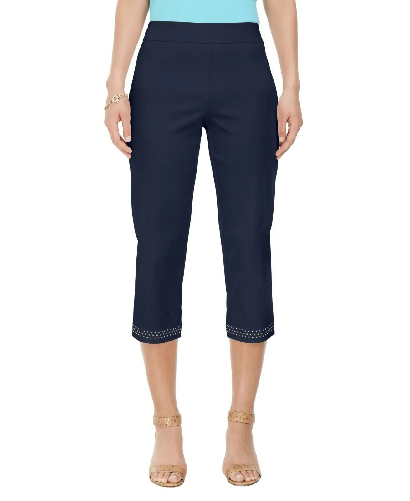 JM Collection Petite Embellished Cuff Tummy Control Capri Pants