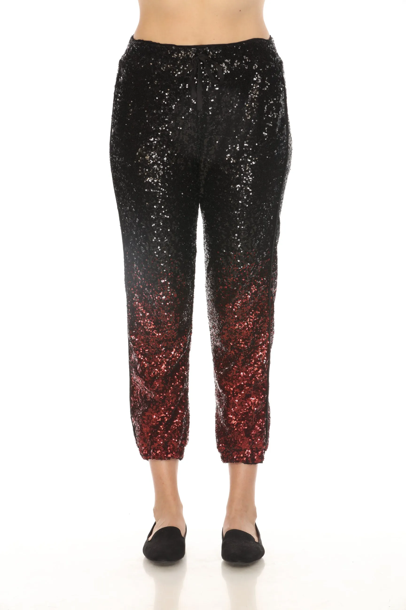 Johnny Was Sequin Black/Burgundy Jett Jogger Pants R69322BO