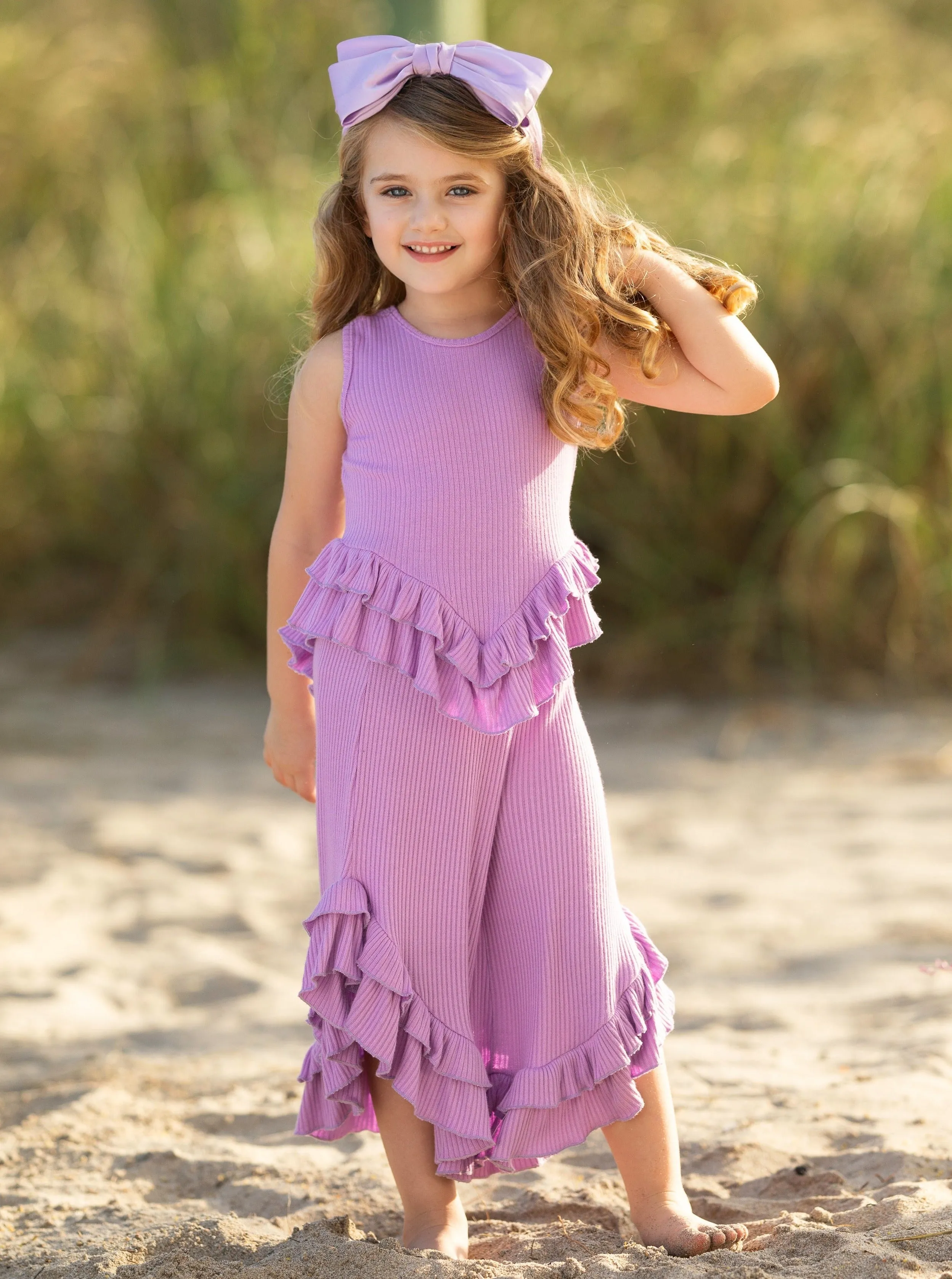 Just Being Cute Lilac Ruffle Pants Set