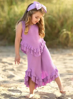 Just Being Cute Lilac Ruffle Pants Set