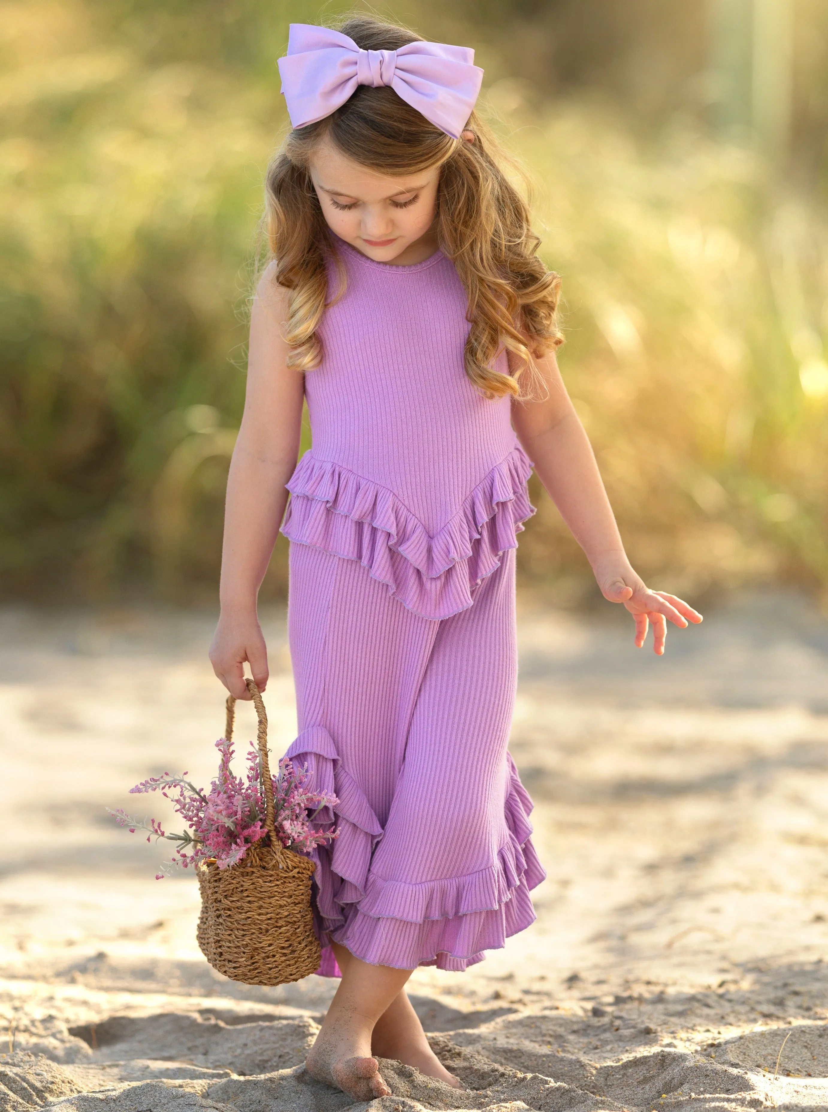 Just Being Cute Lilac Ruffle Pants Set