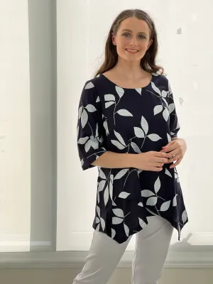 Karla Leaf Navy Linen Top
