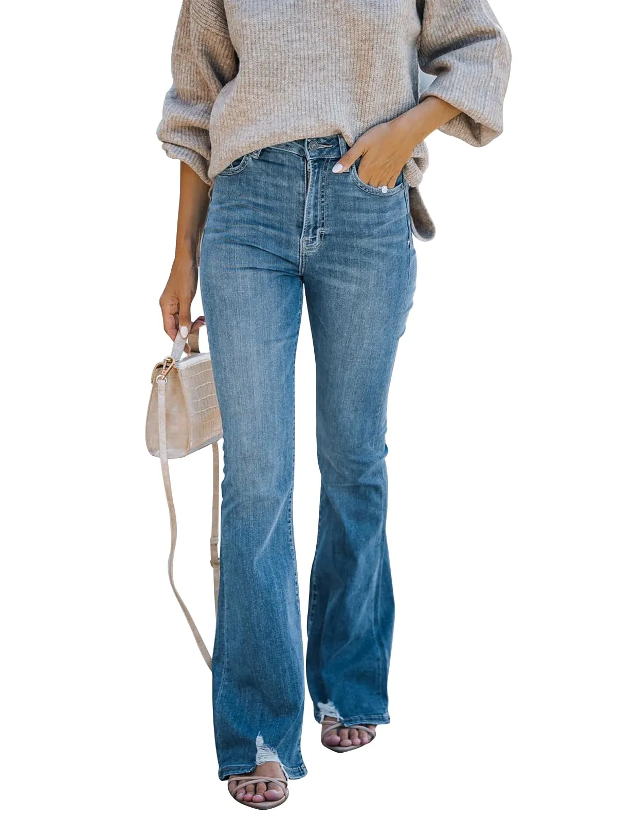 KUNMI Women's Flare Bell Bottom Jeans High Waisted Wide Leg Bootcut Jeans Stretchy Denim Pants