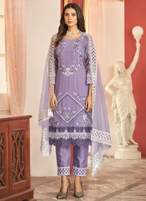 Lavender Embroidery Pakistani Pant Style Suit