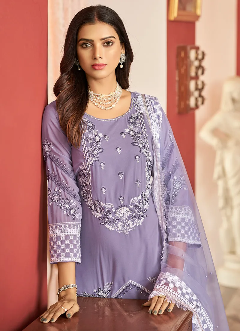 Lavender Embroidery Pakistani Pant Style Suit