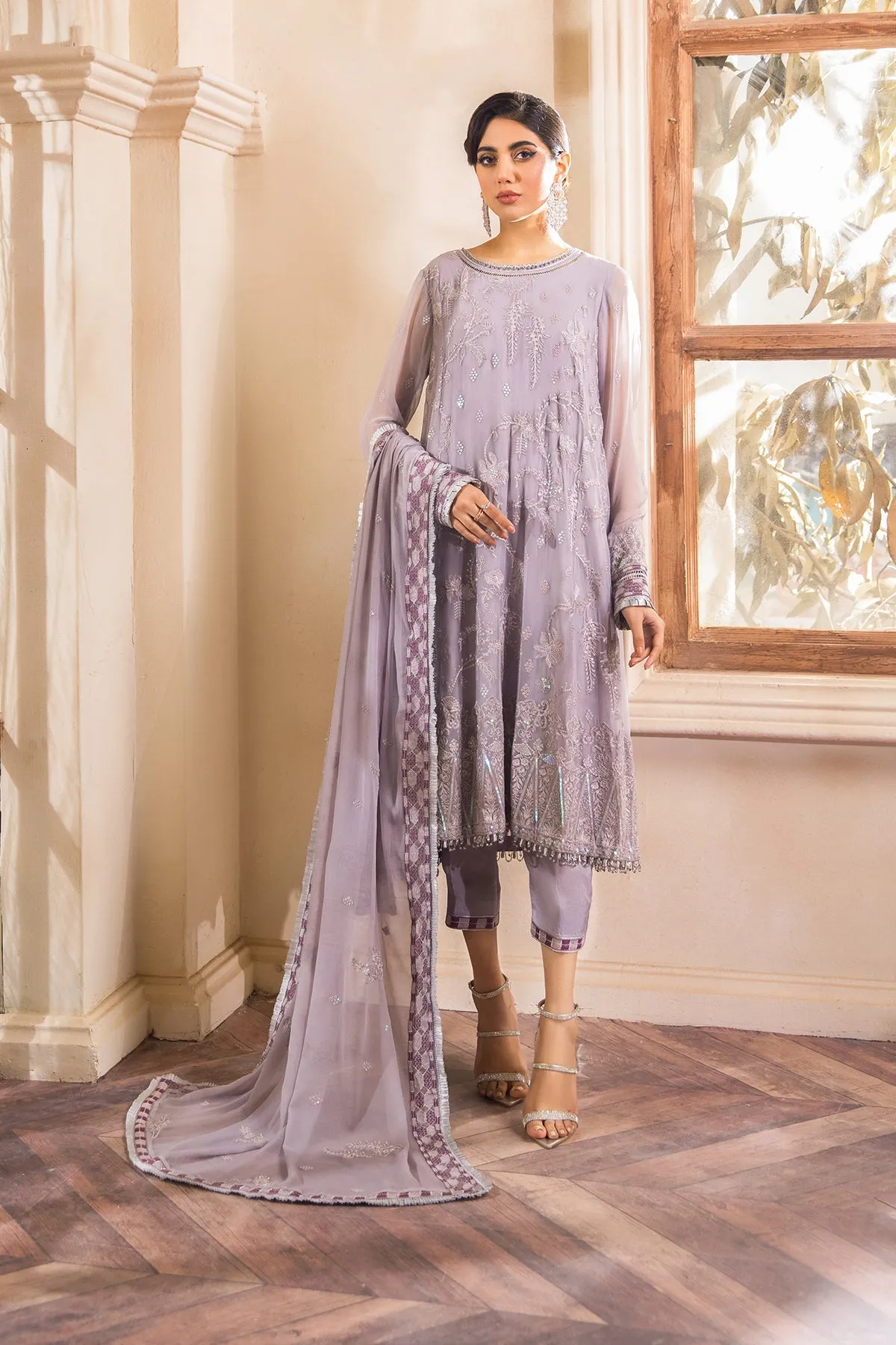Lavender Pakistani Dress with Fine Embroidery #PF438
