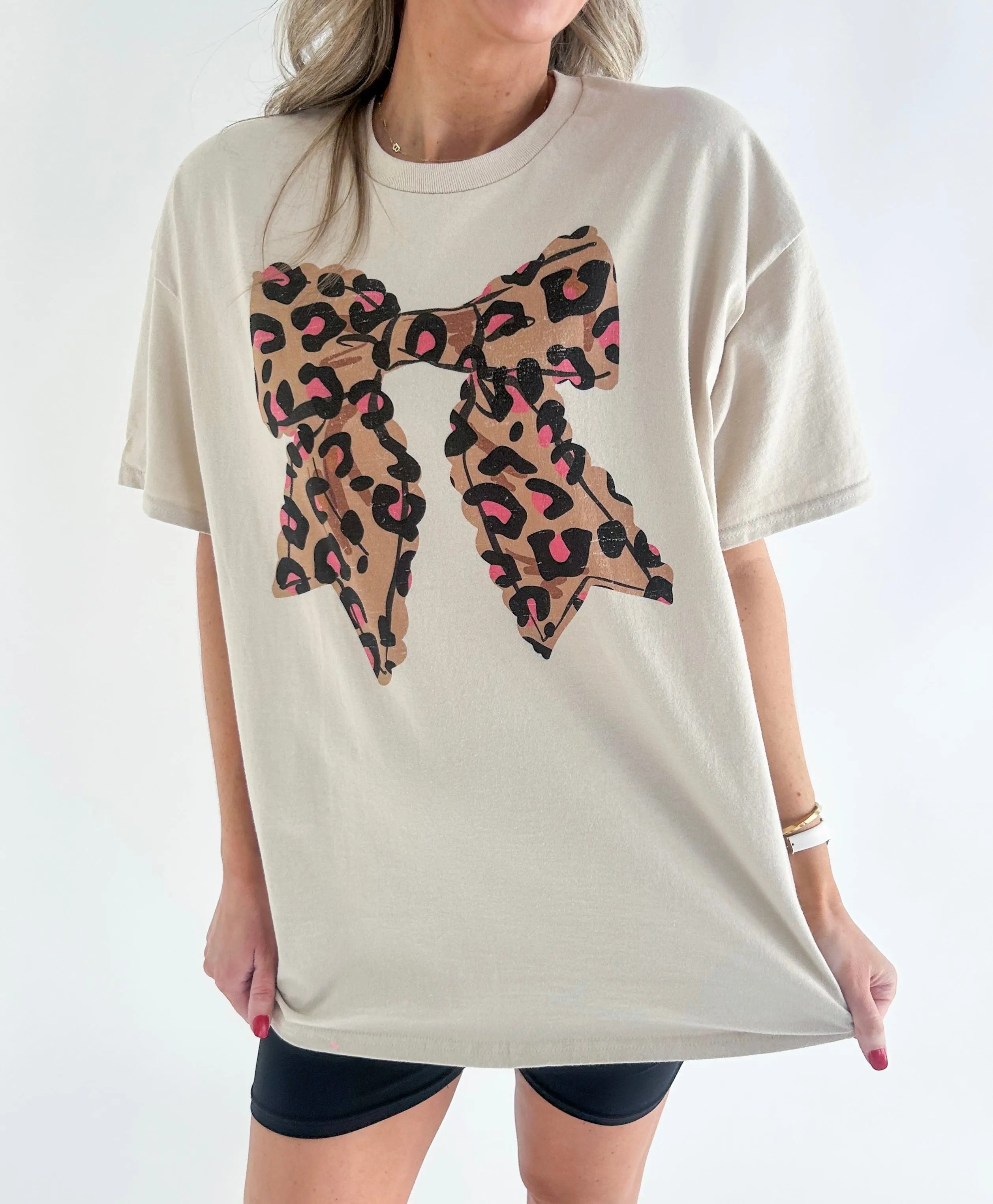 Leopard Bow Oversized Tee