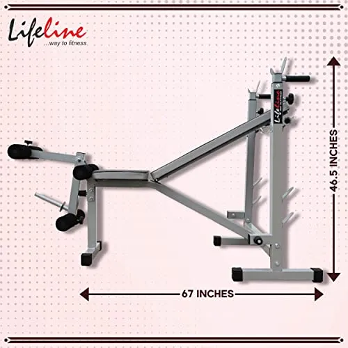 Lifeline Fitness LB-305 Strength Multi-Purpose Adjustable Bench Flat, Incline Decline Bench with Leg Curl & Leg Extension Full Body Workout for Men at Home,