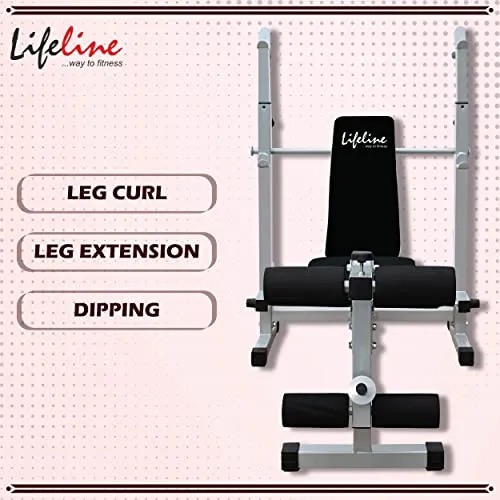 Lifeline Fitness LB-305 Strength Multi-Purpose Adjustable Bench Flat, Incline Decline Bench with Leg Curl & Leg Extension Full Body Workout for Men at Home,