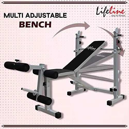 Lifeline Fitness LB-305 Strength Multi-Purpose Adjustable Bench Flat, Incline Decline Bench with Leg Curl & Leg Extension Full Body Workout for Men at Home,
