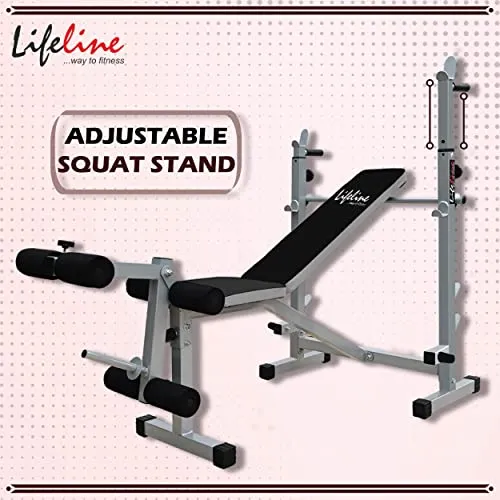 Lifeline Fitness LB-305 Strength Multi-Purpose Adjustable Bench Flat, Incline Decline Bench with Leg Curl & Leg Extension Full Body Workout for Men at Home,