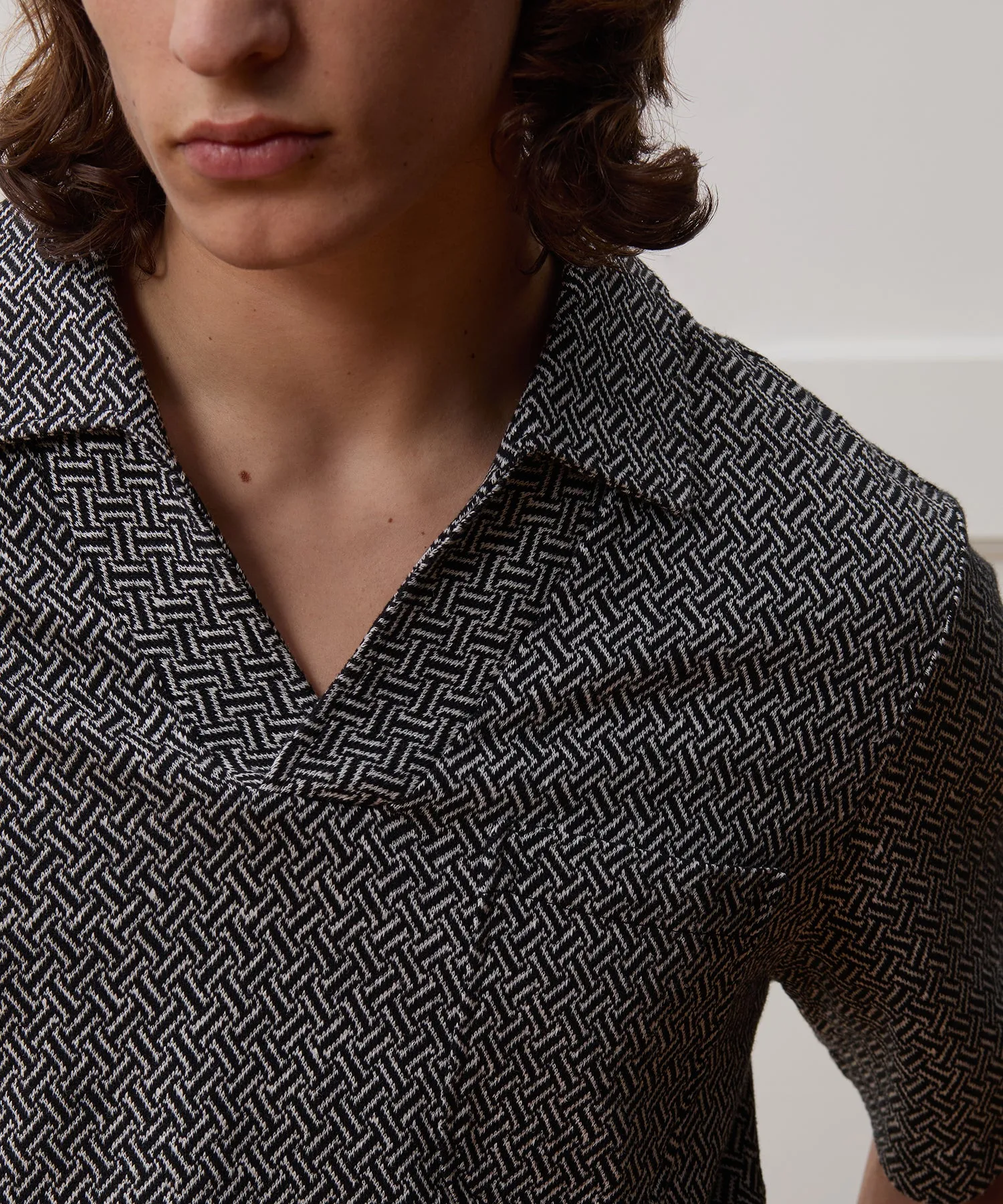 Linen-Cotton Knit Pocket Polo