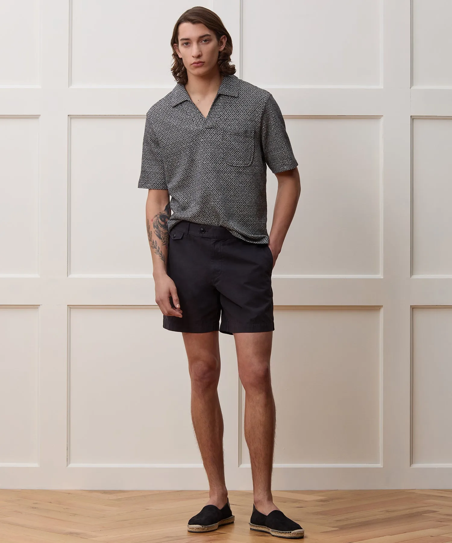 Linen-Cotton Knit Pocket Polo