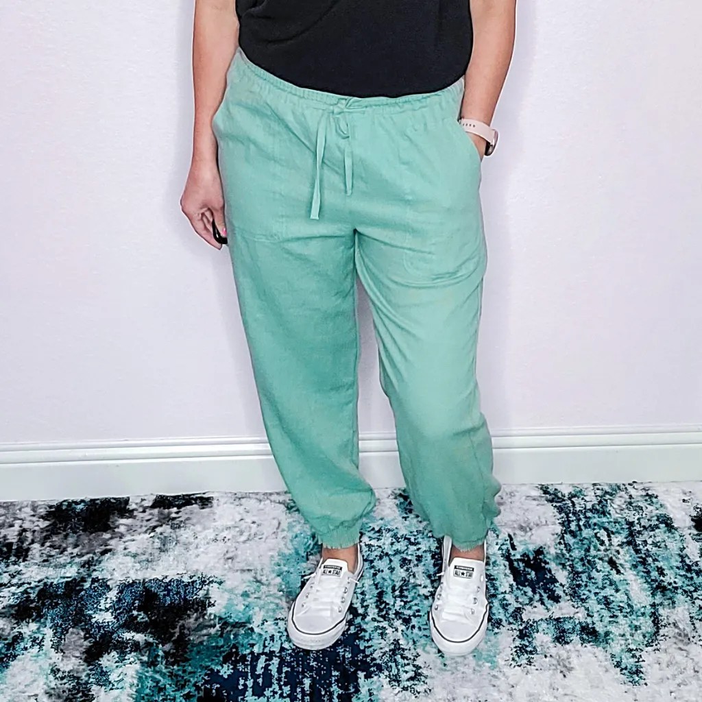 Linen Joggers - Sage
