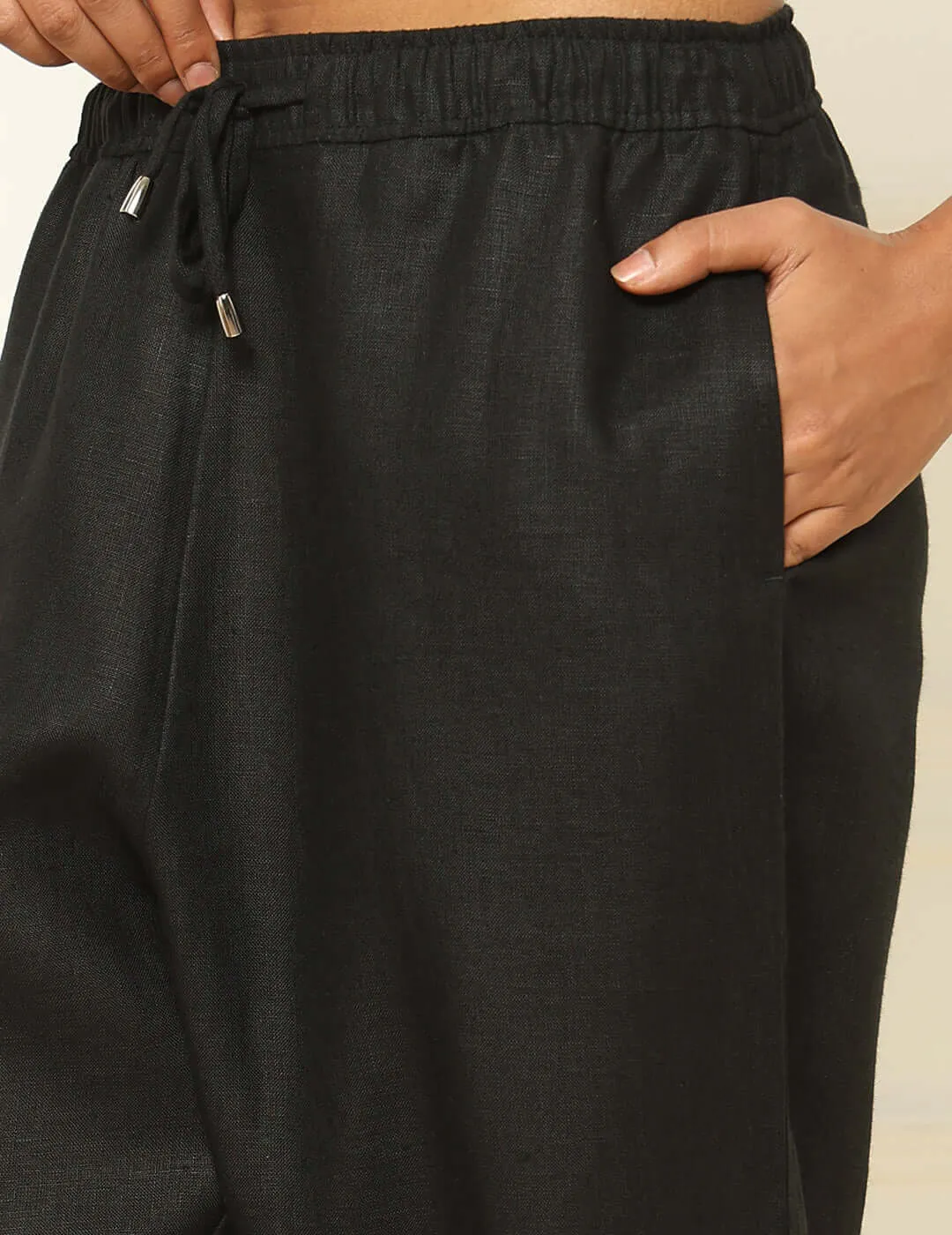 Linen Tapered Pants Black