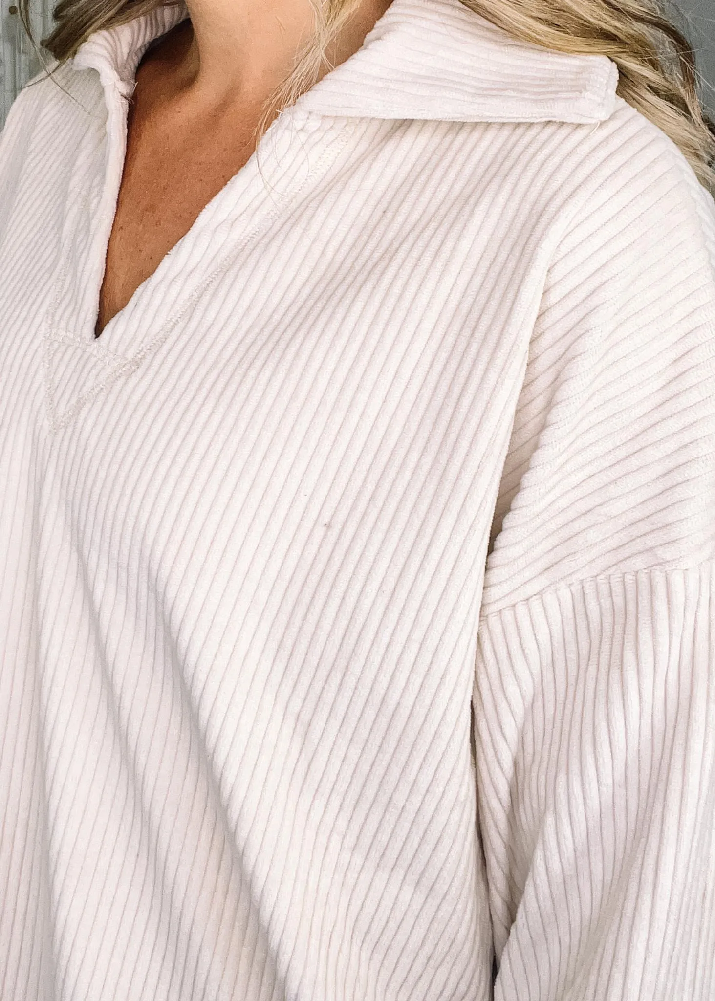 Long Sleeve Collared Corduroy Top