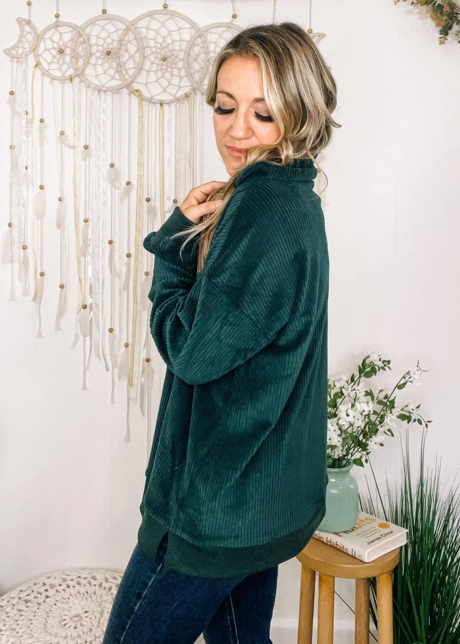Long Sleeve Collared Corduroy Top