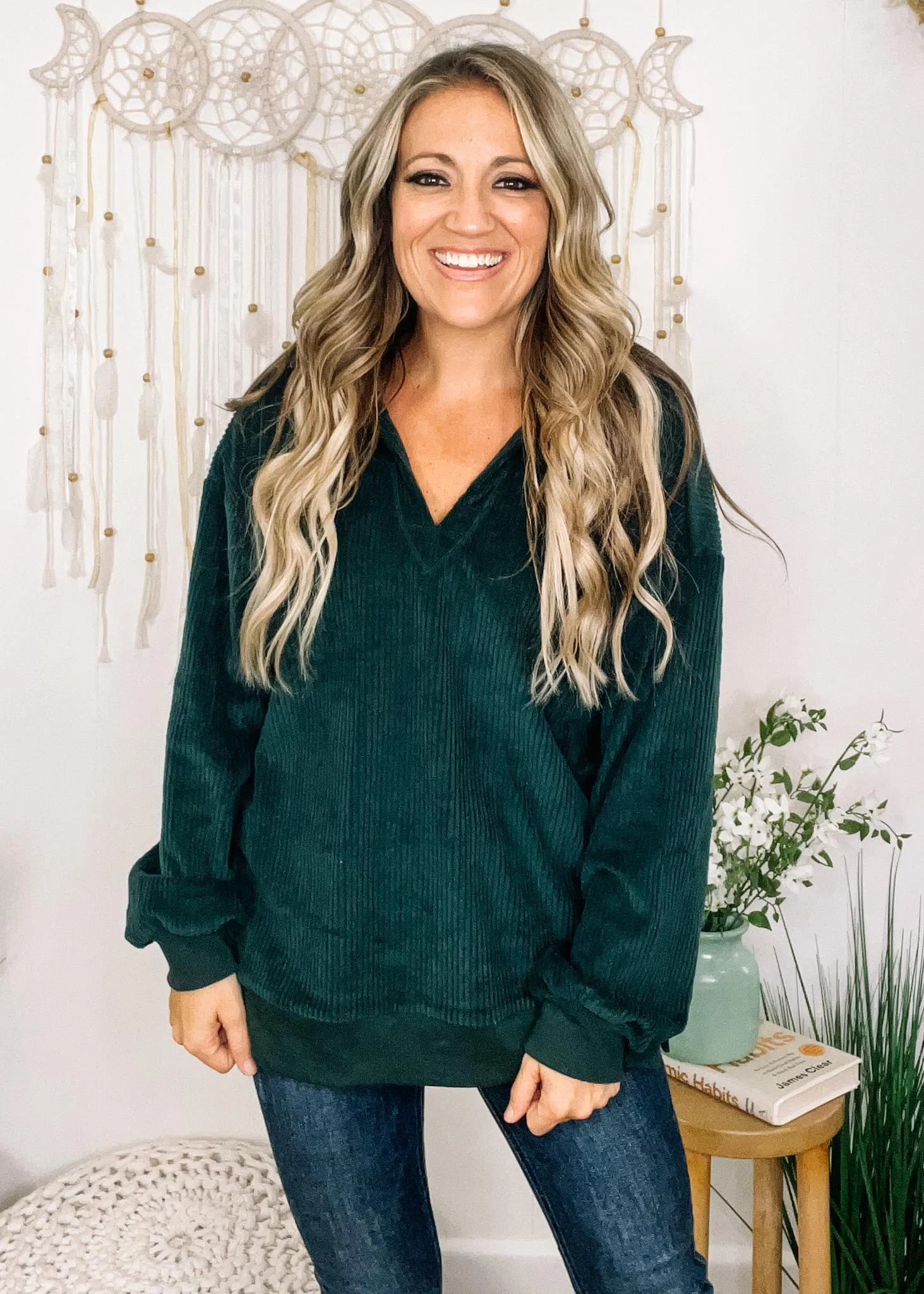 Long Sleeve Collared Corduroy Top