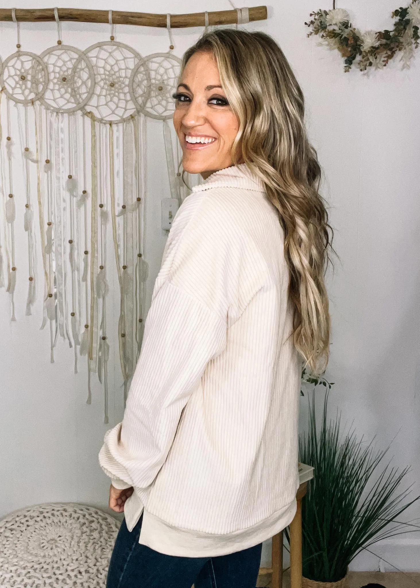 Long Sleeve Collared Corduroy Top
