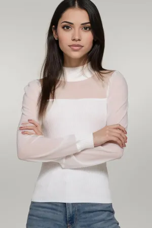 Long Sleeve Mesh Panel Detail Sweater Top