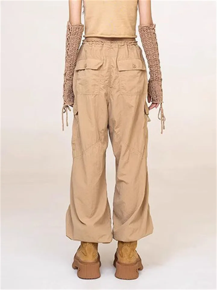 Loose Drawstring Waist Straight-Leg Cargo Pants for Female