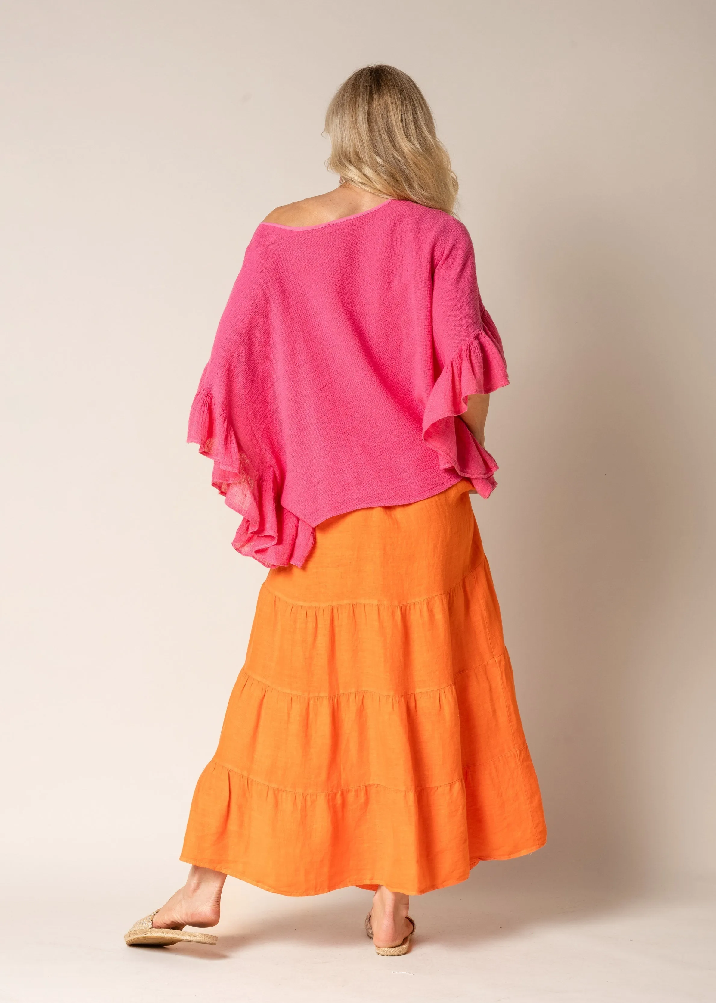 Lora Linen Skirt in Sunset Orange
