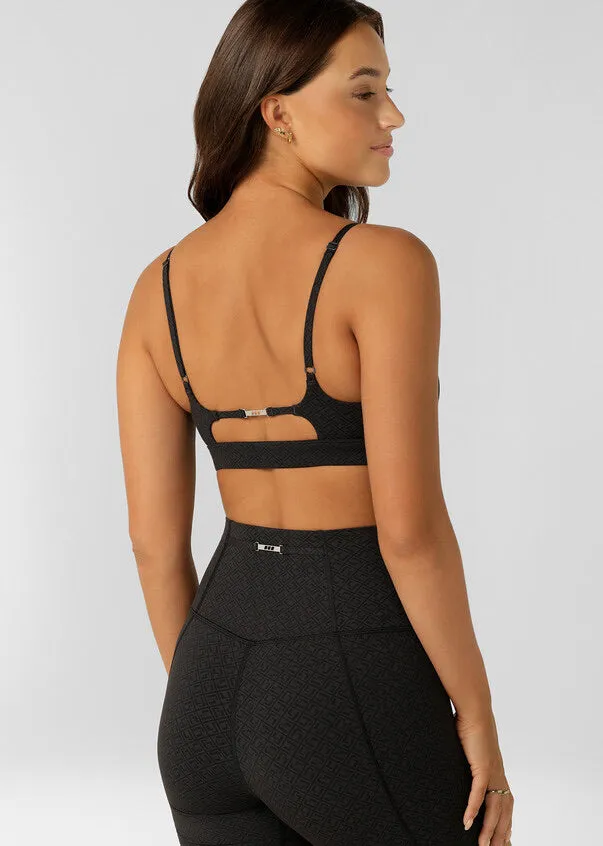 Lorna Jane Refine Sports Bra - Black Monogram Print