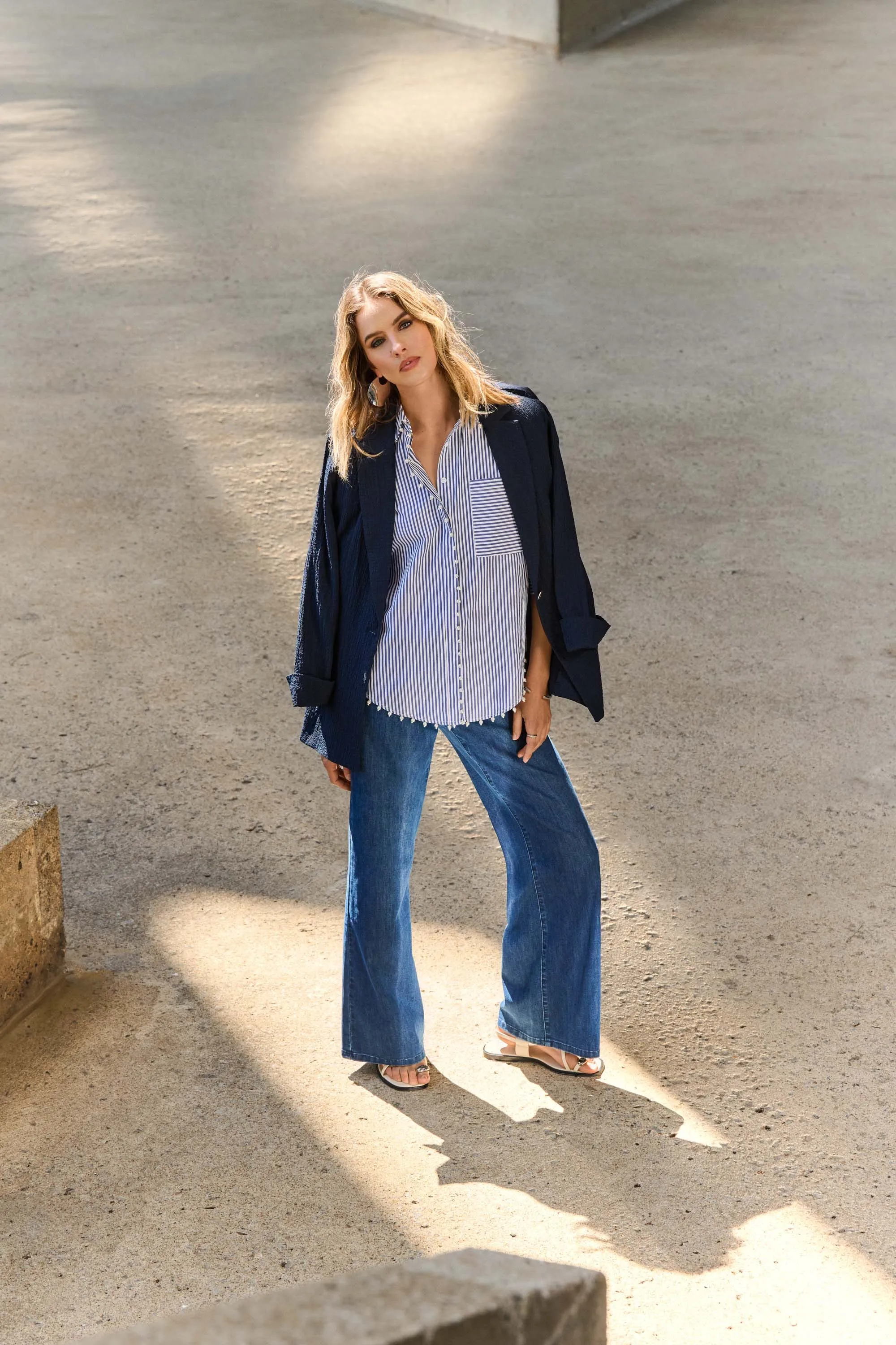 Medium Blue Goldie Classic Wide-Leg Stretch Jeans