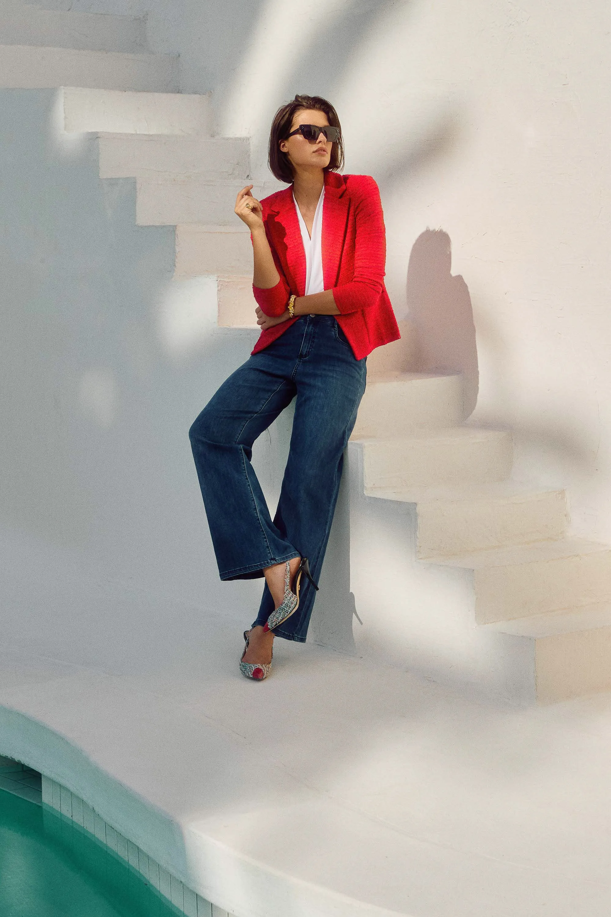 Medium Blue Goldie Classic Wide-Leg Stretch Jeans