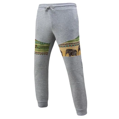 Mens National Style Printing Casual Pants Drawstring Sport Long Trousers