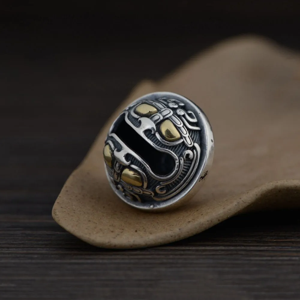 Men’s Real Solid 925 Sterling Silver Pendants Gluttonous Wild Beast Bell Fashion