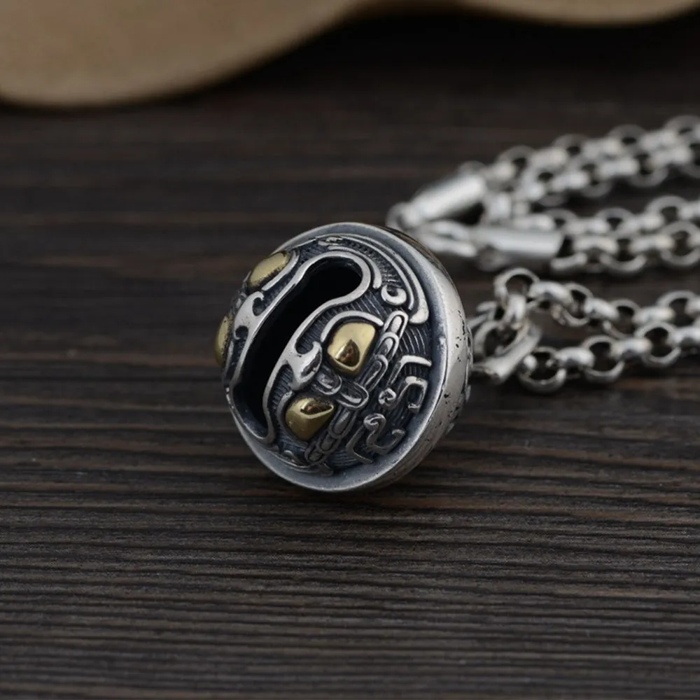 Men’s Real Solid 925 Sterling Silver Pendants Gluttonous Wild Beast Bell Fashion