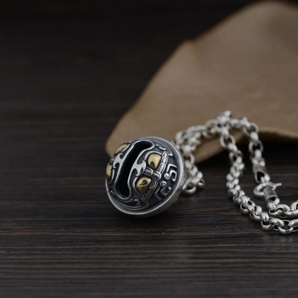 Men’s Real Solid 925 Sterling Silver Pendants Gluttonous Wild Beast Bell Fashion