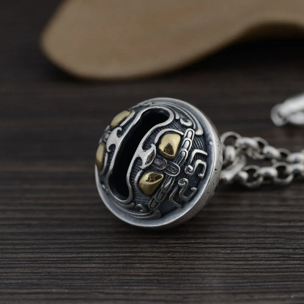 Men’s Real Solid 925 Sterling Silver Pendants Gluttonous Wild Beast Bell Fashion