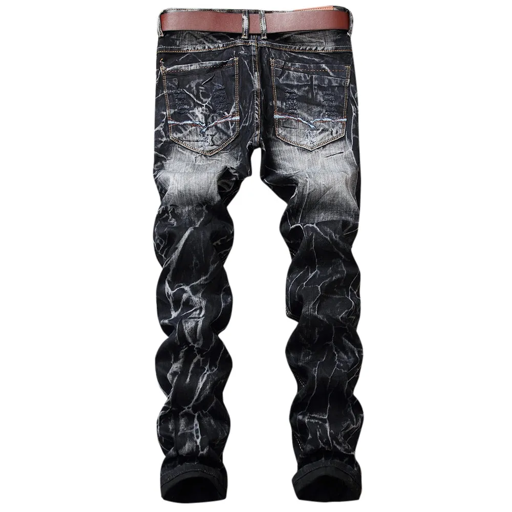 Men's Straight Legs Applique Design Tie Dye Jeans