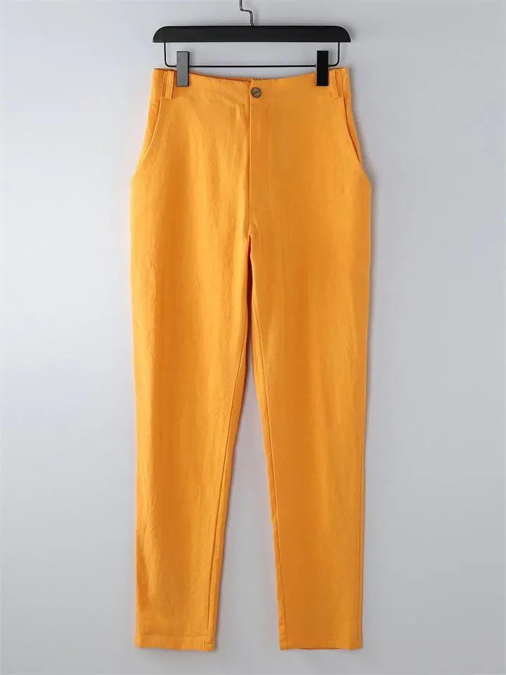 Men's Summer Plus Size Ice Silk Casual Loose Straight Cotton Linen Pants