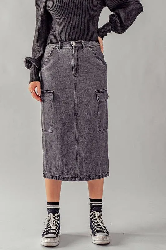 Midi Cargo Denim Skirt