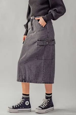 Midi Cargo Denim Skirt