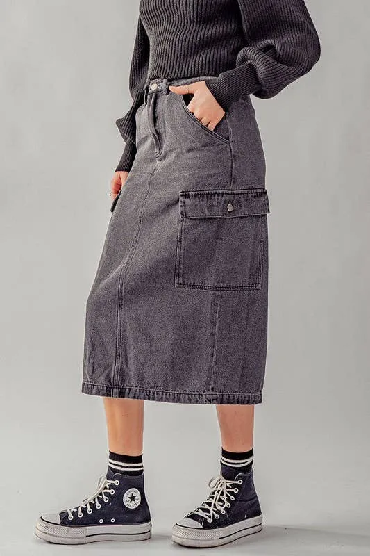 Midi Cargo Denim Skirt